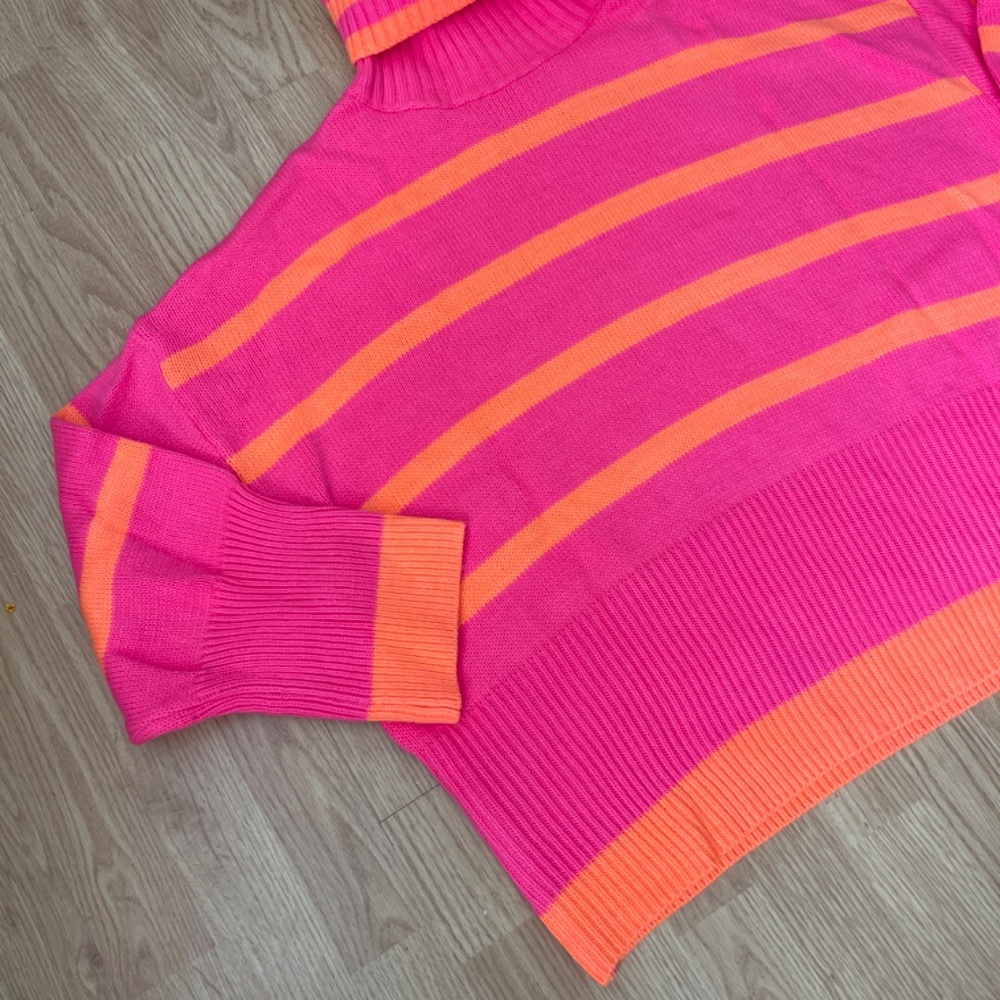 Davi & Dani Neon Pink and Orange Oversized Knit Loose Fit Sweater Size Medium - Picture 4 of 8